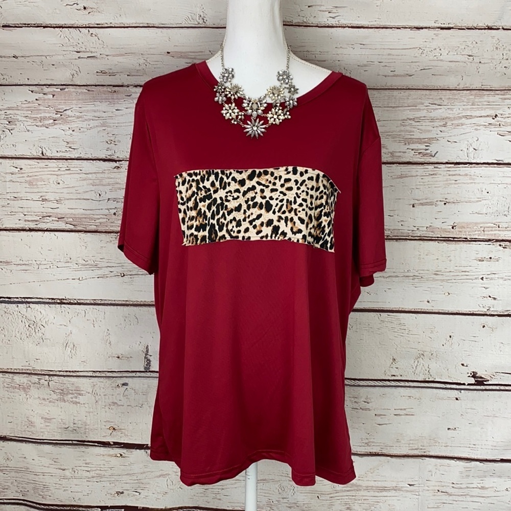 SHEIN Curve Leopard Wine Top 2XL